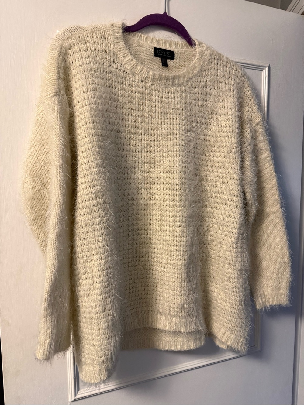 Topshop Cream Fuzzy Crew Neck Sweater